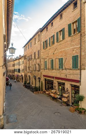 Montepulciano,italy - September 20,2018 - In The Streets Of Montepulciano. Montepulciano Is A Mediev