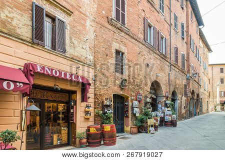 Montepulciano,italy - September 20,2018 - In The Streets Of Montepulciano. Montepulciano Is A Mediev