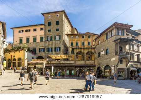 Cortona,italy - September 20,2018 - At The Place Of Republica In Cortona. Cortona Is A Town In The P