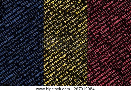 Chad Flag  Is Depicted On The Screen With The Program Code. The Concept Of Modern Technology And Sit