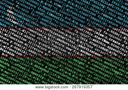 Uzbekistan Flag  Is Depicted On The Screen With The Program Code. The Concept Of Modern Technology A
