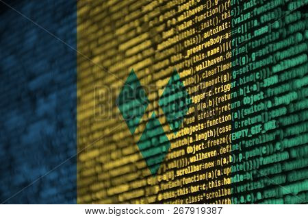Saint Vincent And The Grenadines Flag  Is Depicted On The Screen With The Program Code. The Concept 
