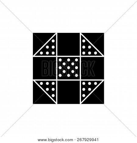 Black & White Vector Illustration Of Churn Dash Quilt Pattern. Flat Icon Of Quilting & Patchwork Geo