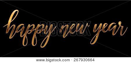 Gold Bright Happy New Year Brush Lettering Text