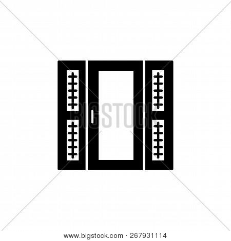 Black & White Vector Illustration Of Air Curtain. Entrance Heating System Of Buildings And Shopping 