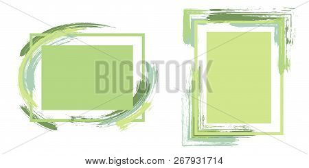 Stylish Frames With Paint Brush Strokes Vector Set. Box Borders With Painted Brushstrokes Background