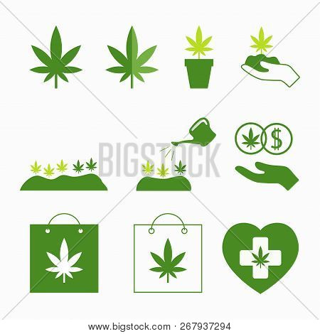 Set Of Medical Marijuana Icons, Vector Image
