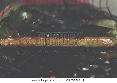 Roasted Or Grilled Notrhern Thai Spicy Sausage (sai Aua) For Sale At Thai Street Food Market Or Rest