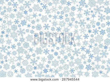 Christmas Background With White Contured Snowflakes On White Background .