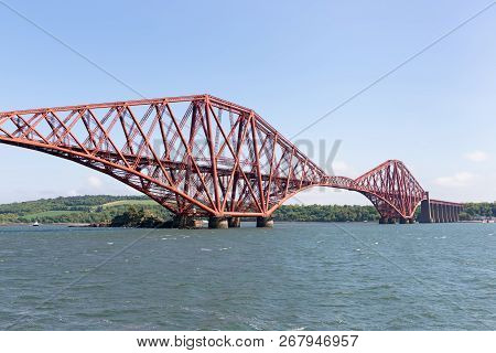 Forth Bridge Over Firth Of Forth Near Queensferry In Scotland