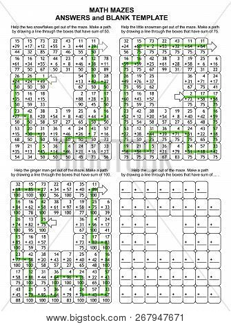 Solutions, Or Answers For Previous 3 Math Mazes, Plus Blank Template. Can Be Used Also As Templates 