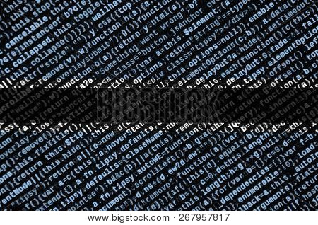 Botswana Flag  Is Depicted On The Screen With The Program Code. The Concept Of Modern Technology And