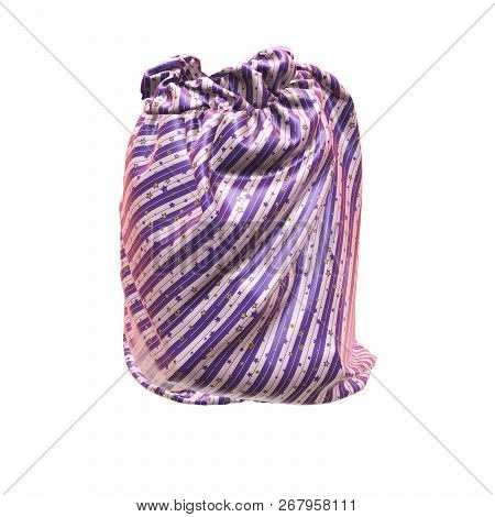 Santa Clauss Striped Bag Or Sack, Full Of Gifts, On White Background. 3d Illustration
