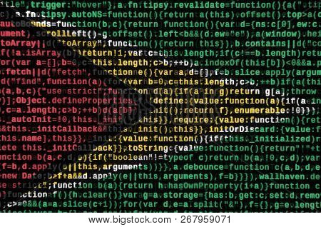 Guyana Flag  Is Depicted On The Screen With The Program Code. The Concept Of Modern Technology And S