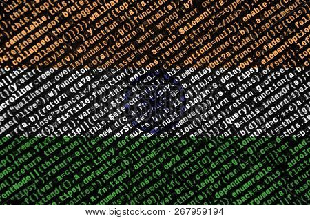 India Flag  Is Depicted On The Screen With The Program Code. The Concept Of Modern Technology And Si