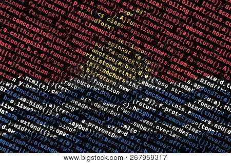 Kiribati Flag  Is Depicted On The Screen With The Program Code. The Concept Of Modern Technology And