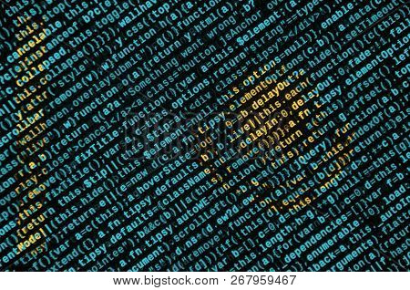 Kazakhstan Flag  Is Depicted On The Screen With The Program Code. The Concept Of Modern Technology A