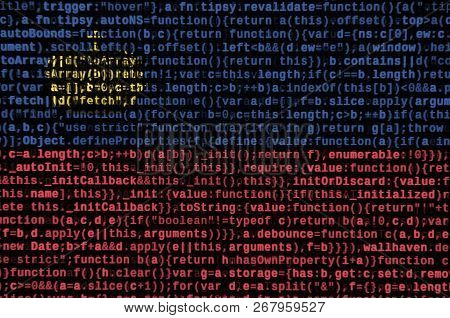 Liechtenstein Flag  Is Depicted On The Screen With The Program Code. The Concept Of Modern Technolog
