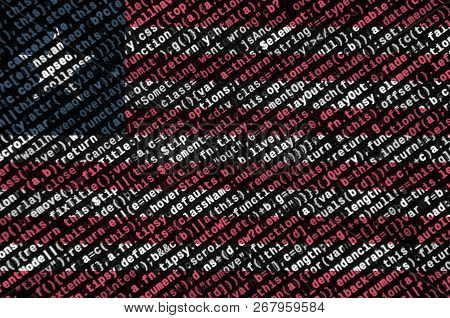 Liberia Flag  Is Depicted On The Screen With The Program Code. The Concept Of Modern Technology And 