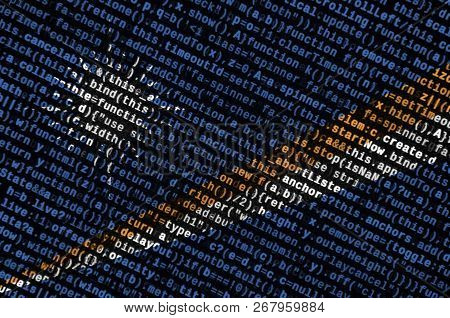 Marshall Islands Flag  Is Depicted On The Screen With The Program Code. The Concept Of Modern Techno