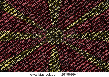 Macedonia Flag  Is Depicted On The Screen With The Program Code. The Concept Of Modern Technology An