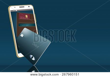 Mobile Wallet Is Illustrated Here With A Leather Wallet And Credit Cards Are In And Around A Cell Ph