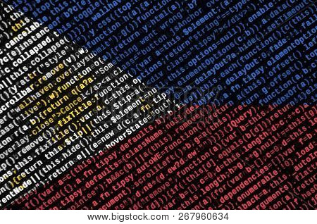 Philippines Flag  Is Depicted On The Screen With The Program Code. The Concept Of Modern Technology 