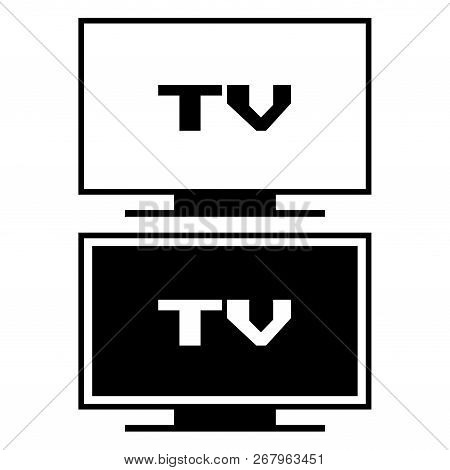 Tv Icon In Stylized Black And White, Isolated On White Background - Television - Vector