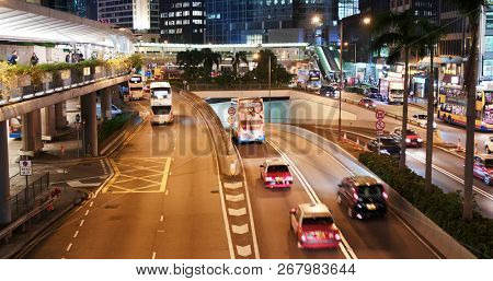 Central, Hong Kong, 14 October 2018:- Hong Kong traffic at night
