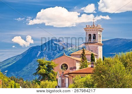 Church On Idyllic Green Hill Above Garda Lake, Lombardy, Italy