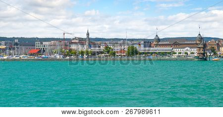 Embankment Of Lake Bodensee In The German City Of Konstanz. Germany. Wide Photo.