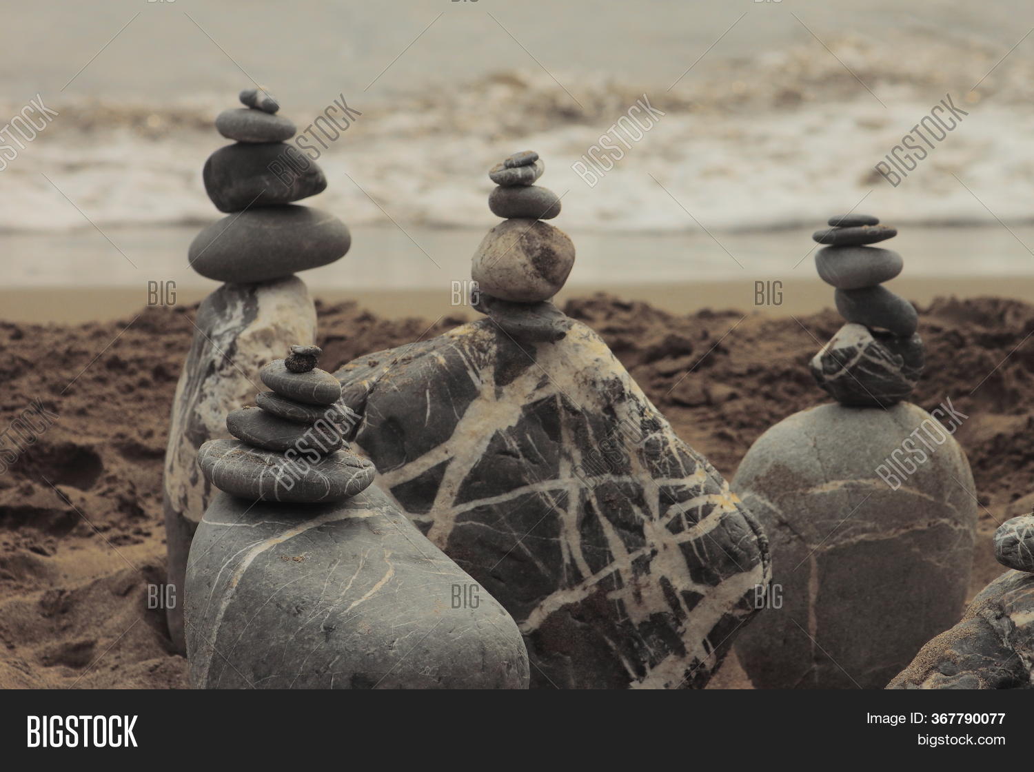 Stone Towers On Beach Image & Photo (Free Trial) | Bigstock