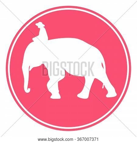 Elephant With Elephant Mahout Asia Walking, Graphics Disign For Logo, Vector Outline Illustration
