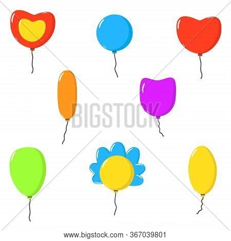Set Of Colourful Vector Balloons. On White Background.