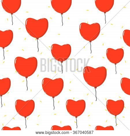 Colourful Vector Pattern With Balloons. Flying Hearts And Confetti .