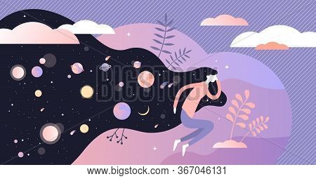 Dreams Vector Illustration. Abstract Night With Deep Sleep Visualization Flat Tiny Persons Concept. 