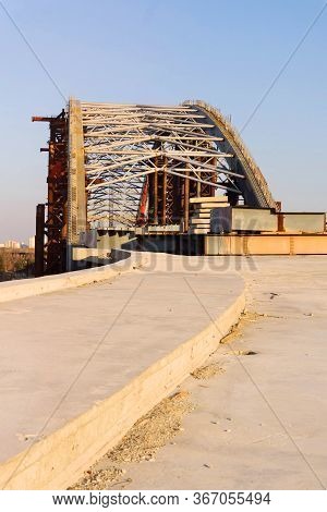 View Of Podilsko-voskresensky Bridge Under Construction, Urban Cityscape