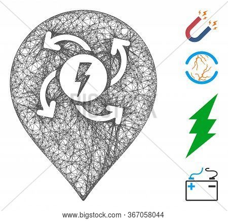 Mesh Electric Motor Marker Web Icon Vector Illustration. Model Is Based On Electric Motor Marker Fla