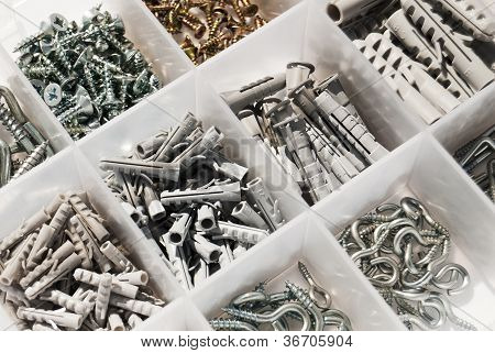 Box With Rawlplug  And Screws