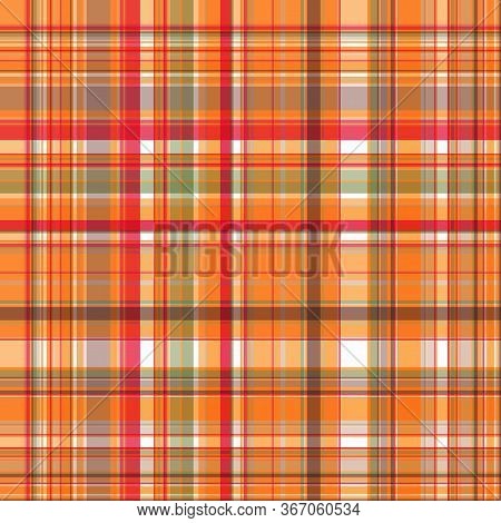 Bright And Dark Checkered Print, Seamless Pattern Of Orange-yellow, Raspberry And Sienna Stripes. Gr