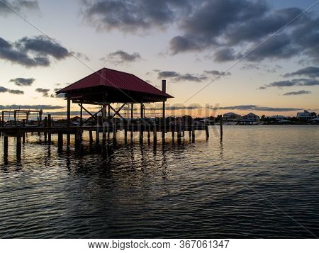 Aerial View Of Ono Island And Ole River In Orange Beach, Alabama At Sunset