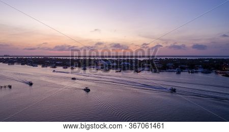 Aerial View Of Ono Island And Ole River In Orange Beach, Alabama At Sunset