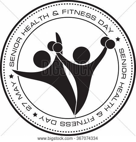 May Event Calendar Stamp - Senior Health & Fitness Day. Date Celebrated May 27