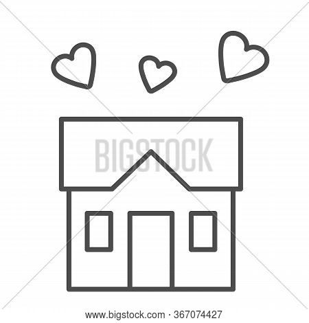 House Full Of Love Thin Line Icon, Sweet Home Concept, Building With Hearts Sign On White Background