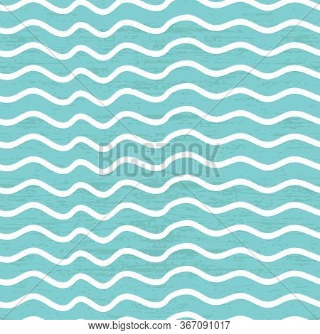 Vector Seamless Doodle Waves On Light Blue Background