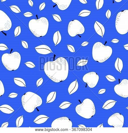 Apples With Leaves. Bright Seamless Pattern. Stock Vector Illustration. White Isolated Elements On B
