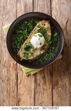 Acorda Soup Of The Alentejo Region Of Portugal. It Is Prepared With Eggs, Bread, Olive Oil, Garlic A