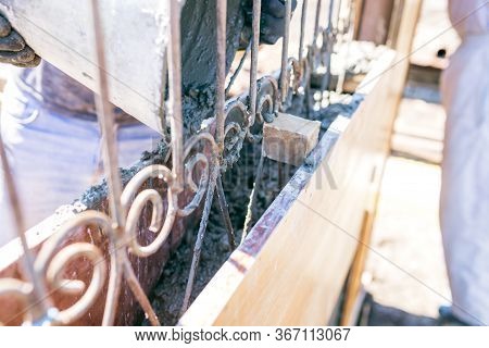Work With Cement Mortar, Pouring Cement Mortar Wall, Foundation And Floor.