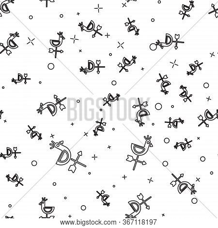 Black Line Rooster Weather Vane Icon Isolated Seamless Pattern On White Background. Weathercock Sign