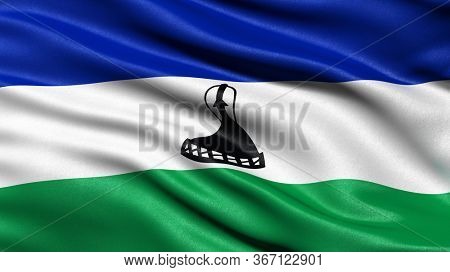 3D illustration of the flag of Lesotho waving in the wind.